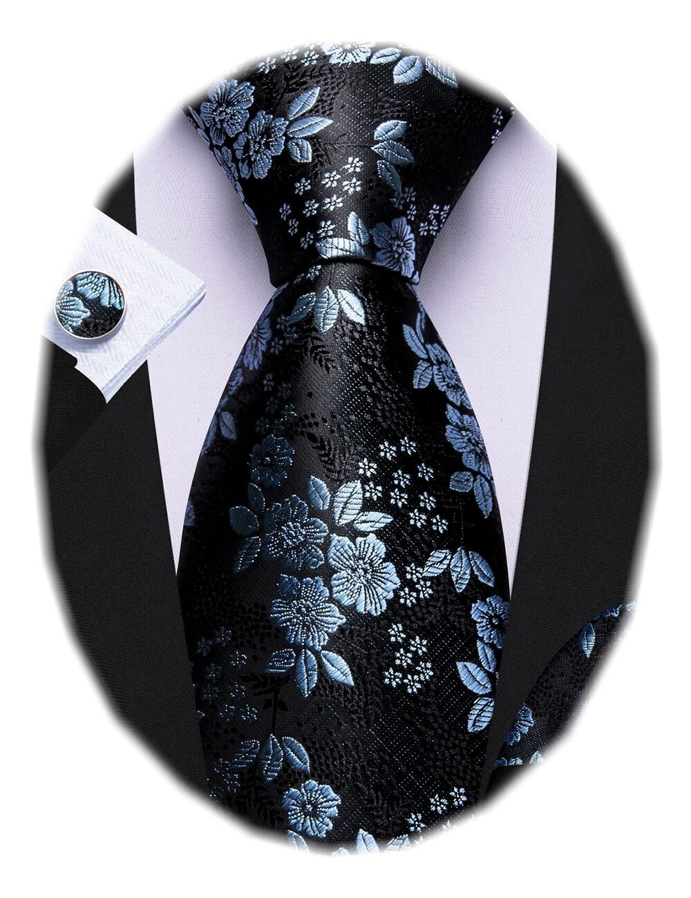 9022 Dusty Blue Flower Ties Silk Woven Floral Tie Sets Necktie Handkerchief